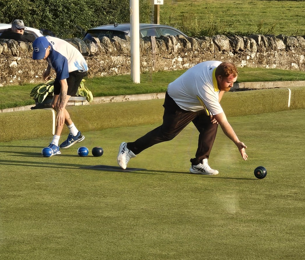James Wray of Cambusbarron Bowling Club delivers a bowl during the closely contested Stirling Area and District Champion of Champions final at Borestone Bowling Club.